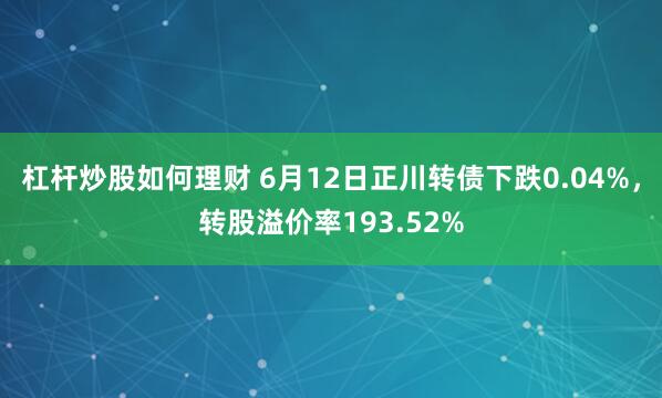 杠杆炒股如何理财 6月12日正川转债下跌0.04%，转股溢价率193.52%