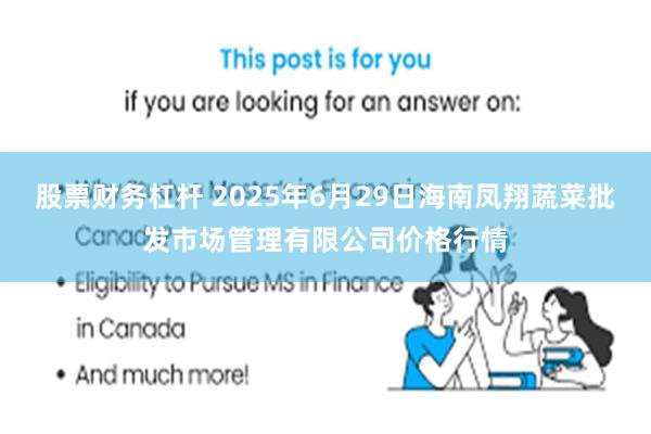 股票财务杠杆 2025年6月29日海南凤翔蔬菜批发市场管理有限公司价格行情